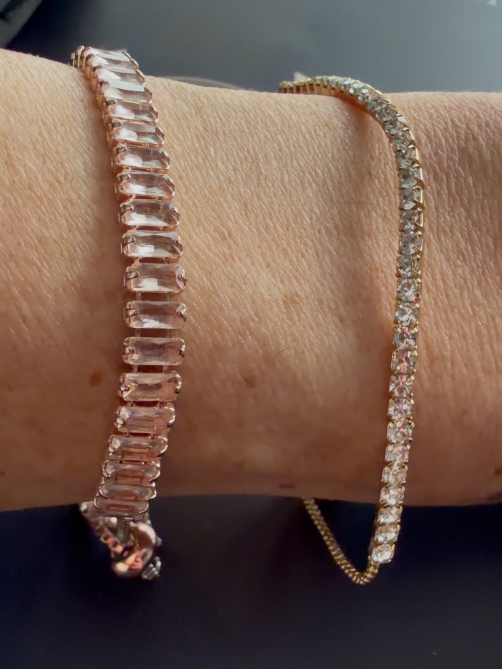 Crystal Rhinestone Adjustable Bracelet Set – Rose Gold & Gold Tone - Picture 3 of 4